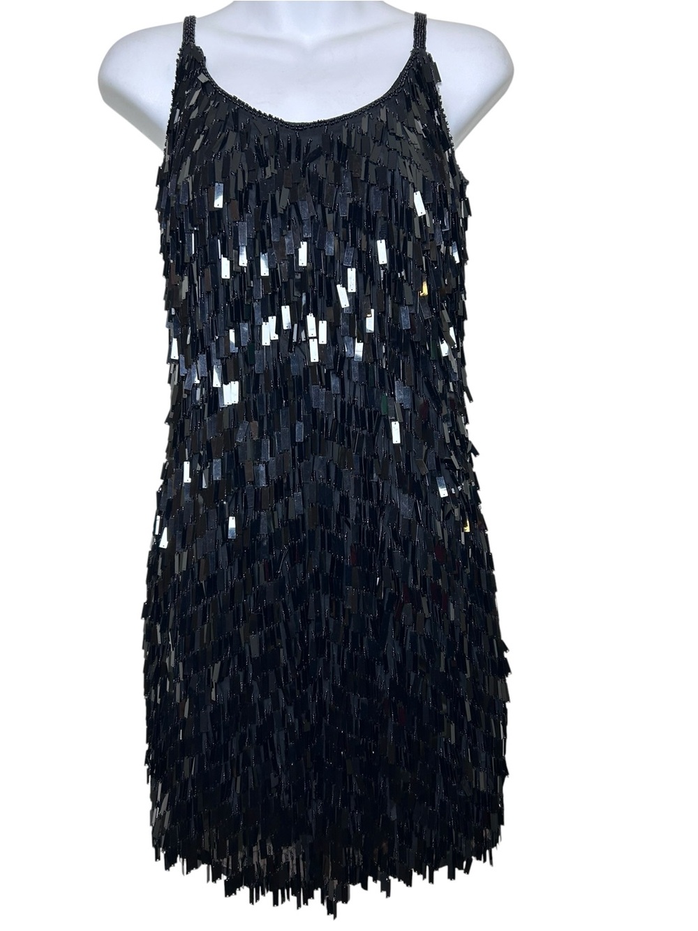 Vintage black silk hand embroidered sequins dress size small flappper 20s lbd